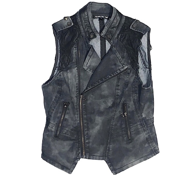DOUBLE ZERO: Lace Embellished Jean Jacket Vest - Size Small - Picture 1 of 13
